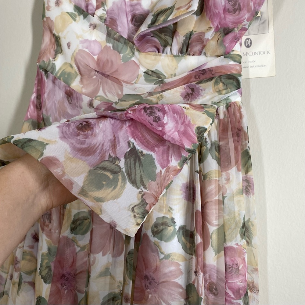 Jessica McClintock Vintage Strapless Floral Midi Chiffon Dress - Picture 4 of 8